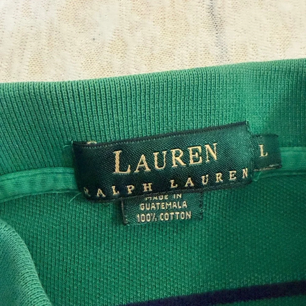 Lauren Ralph Lauren‎ Men's Polo Shirt Green Striped Long Sleeve Size L